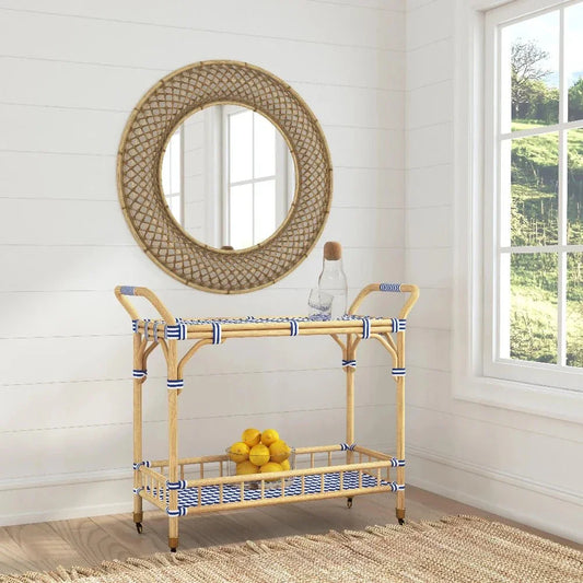 Ventana Rattan Blue Bar Cart-Home Bar Carts-Bassett Mirror-LOOMLAN