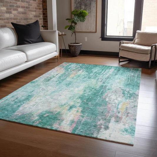 Verentha Teal Washable Indoor - Outdoor Rug - LOOMLAN - LOOMLAN Rugs - Outdoor Rugs