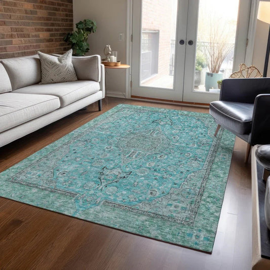 Vexira Teal Washable Indoor - Outdoor Rug - LOOMLAN - LOOMLAN Rugs - Outdoor Rugs