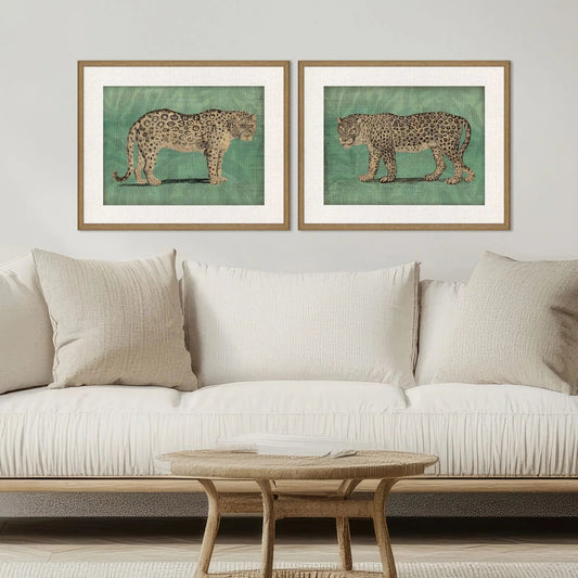 Vintage Cats Wood Green Framed Wall Art 2PC