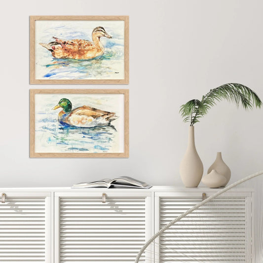 Water Duck Brown Framed Wall Art 2PC