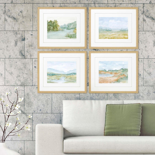 Watercolour Green Framed Wall Art 4PC
