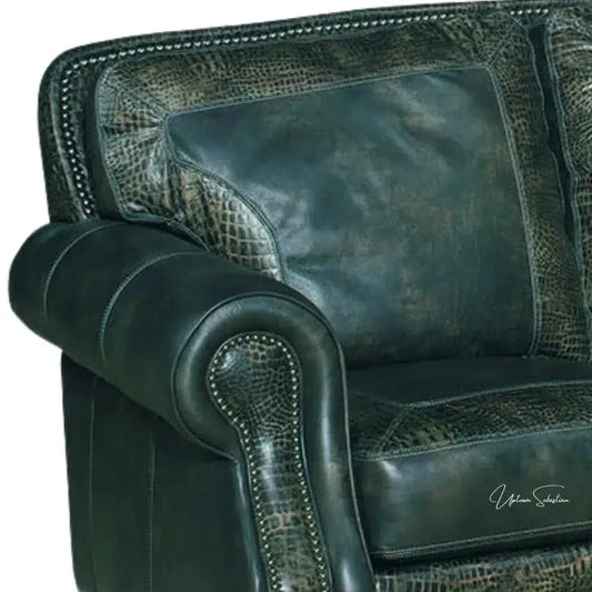 Western Couch Green Teal Alligator Embossed Leather - LOOMLAN - Uptown Sebastian - Sofas & Loveseats