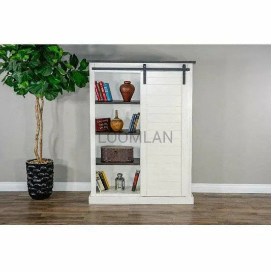 White Barn Door Bookcase With Wood Shelves - LOOMLAN - Sunny D - Bookcases