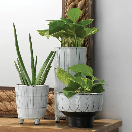 White Ceramic Striae Vessels (Set of 3) - LOOMLAN - Jamie Young - Vases & Jars