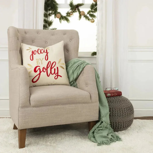 White Christmas Decorative Throw Pillow Jolly - LOOMLAN - LOOMLAN - Throw Pillows