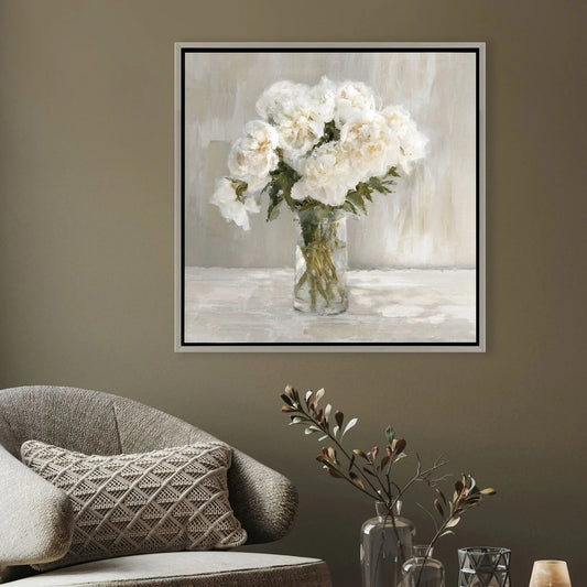 White Flower Bouquet White Canvas Art