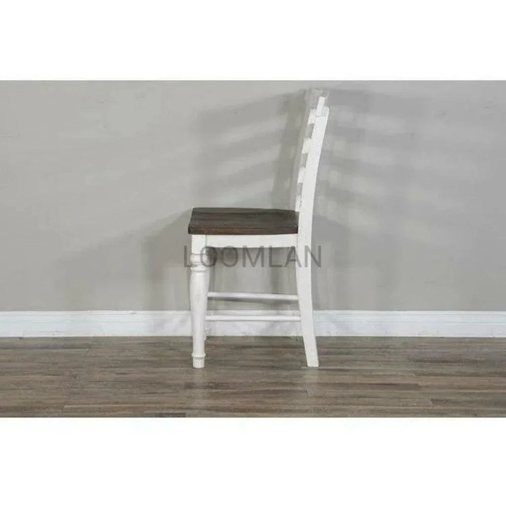 White Ladderback Counter Stool Wooden Seat - LOOMLAN - Sunny D - Counter Stools