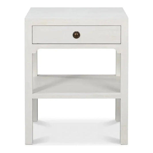 Windy Wood White Rectangular Side Table Single Drawer - LOOMLAN - Sarreid - Side Tables