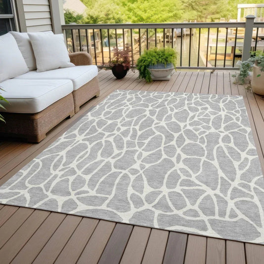Zarelia Silver Washable Indoor-Outdoor Rug-Outdoor Rugs-LOOMLAN Rugs-LOOMLAN