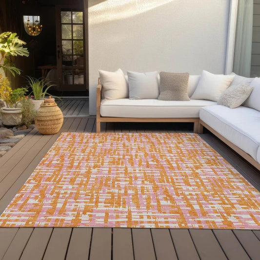 Zarifa Orange Washable Indoor-Outdoor Rug-Outdoor Rugs-LOOMLAN Rugs-LOOMLAN