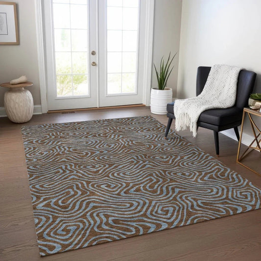 Zena Brown Washable Indoor-Outdoor Rug-Outdoor Rugs-LOOMLAN Rugs-LOOMLAN