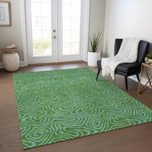 Zena Green Washable Indoor-Outdoor Rug-Outdoor Rugs-LOOMLAN Rugs-LOOMLAN