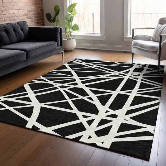 Zephina Black Washable Indoor-Outdoor Rug-Outdoor Rugs-LOOMLAN Rugs-LOOMLAN
