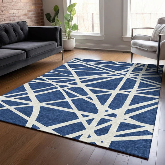 Zephina Blue Washable Indoor-Outdoor Rug-Outdoor Rugs-LOOMLAN Rugs-LOOMLAN