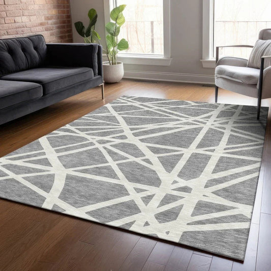Zephina Gray Washable Indoor-Outdoor Rug-Outdoor Rugs-LOOMLAN Rugs-LOOMLAN