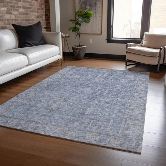 Zia Blue Washable Indoor-Outdoor Rug-Outdoor Rugs-LOOMLAN Rugs-LOOMLAN