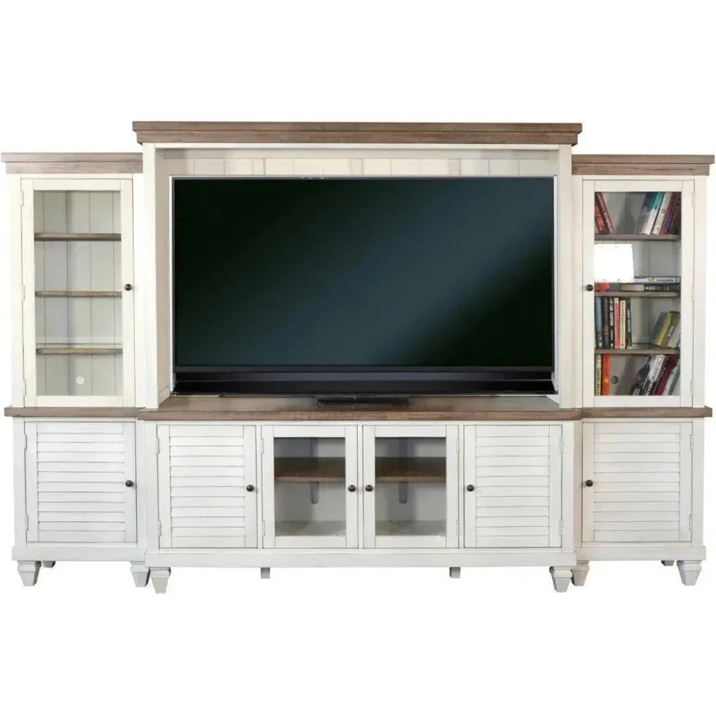 119" Entertainment Wall Unit Light TV Stand White-Entertainment Wall Unit-Sunny D-LOOMLAN