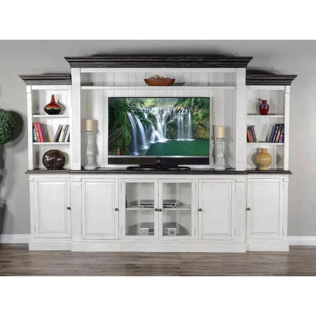 124" Entertainment Wall Unit TV Stand White-Entertainment Wall Unit-Sunny D-LOOMLAN