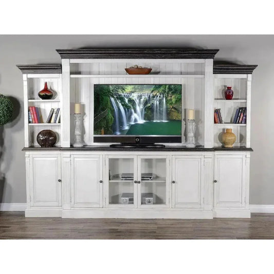 124" Entertainment Wall Unit TV Stand White-Entertainment Wall Unit-Sunny D-LOOMLAN