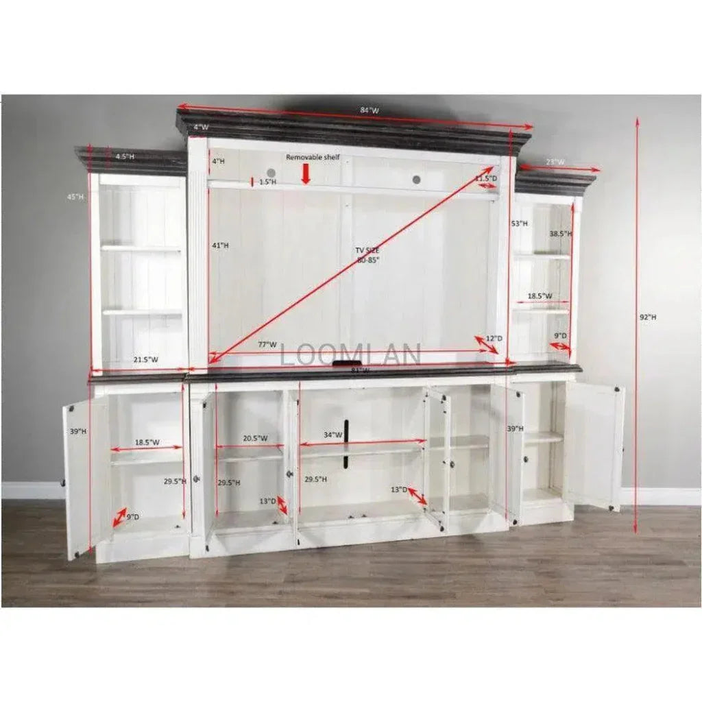 124" Entertainment Wall Unit TV Stand White-Entertainment Wall Unit-Sunny D-LOOMLAN