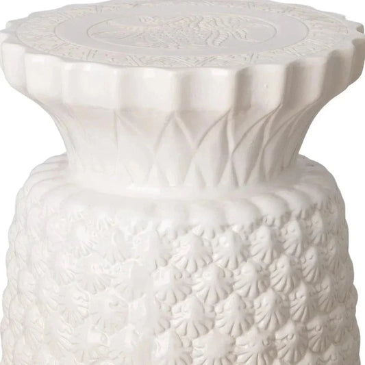 15.5 in. Pineapple White Ceramic Garden Stool-Garden Stools-Emissary-LOOMLAN