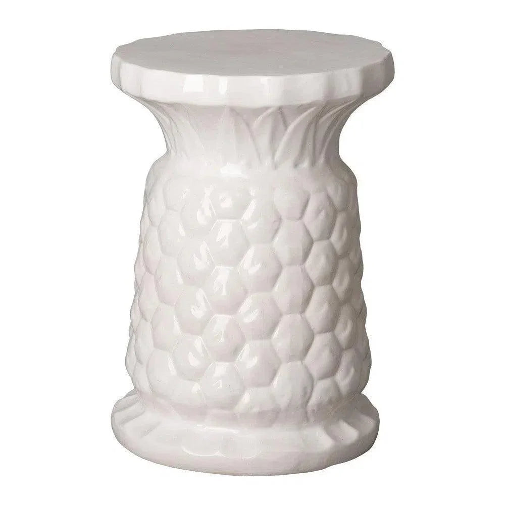 15.5 in. Pineapple White Ceramic Garden Stool-Garden Stools-Emissary-LOOMLAN
