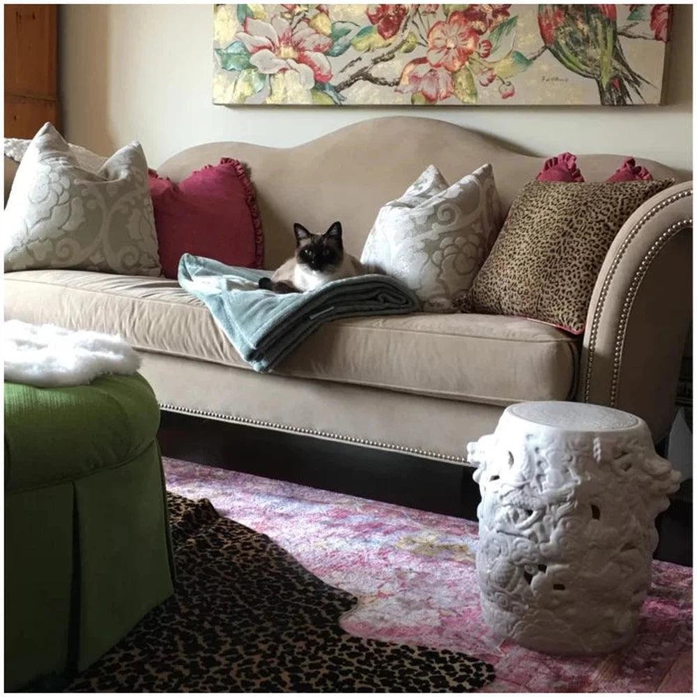 16 in. Dragon White Ceramic Outdoor Garden Stool-Garden Stools-Emissary-LOOMLAN