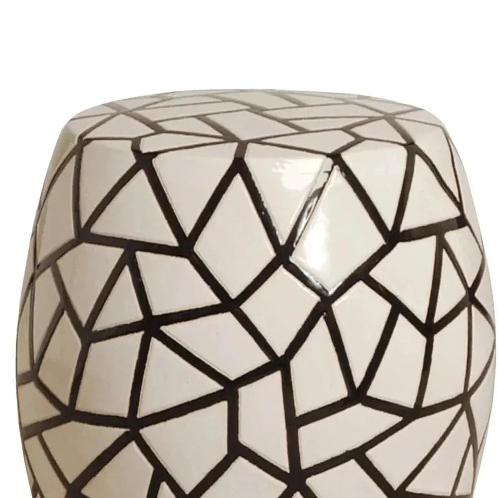 17 in. Ice Ray Black & White Ceramic Garden Stool-Garden Stools-Emissary-LOOMLAN