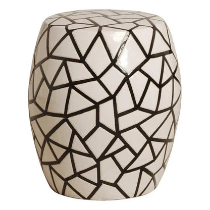 17 in. Ice Ray Black & White Ceramic Garden Stool-Garden Stools-Emissary-LOOMLAN