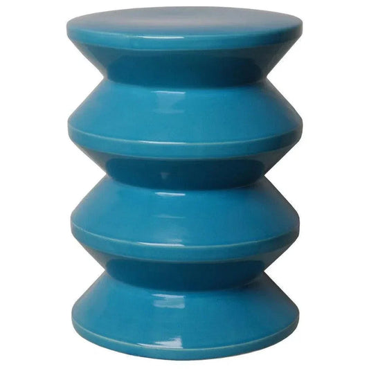 18 in. Accordion Ceramic Outdoor Garden Stool-Garden Stools-Emissary-Turquoise-LOOMLAN