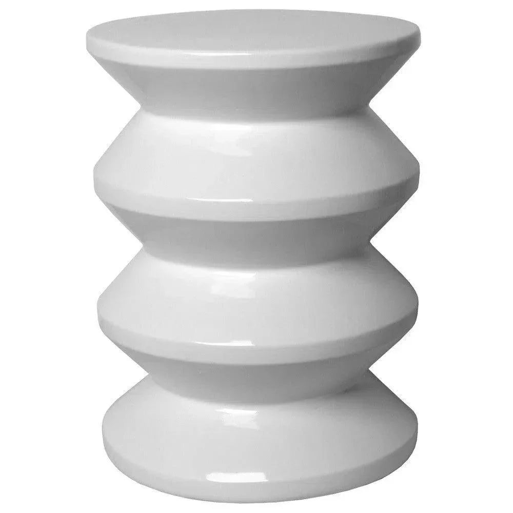 18 in. Accordion Ceramic Outdoor Garden Stool-Garden Stools-Emissary-White-LOOMLAN