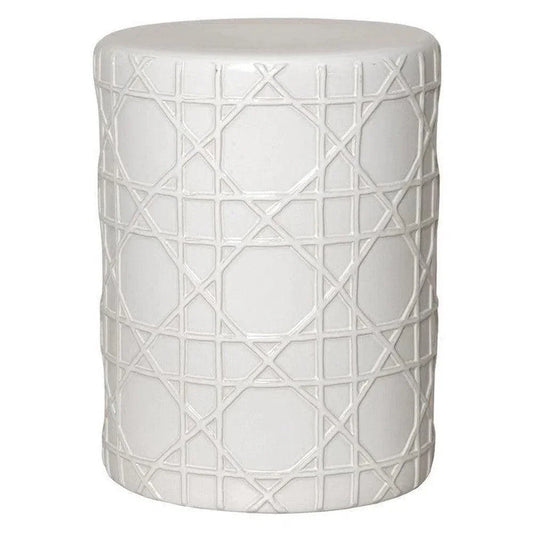 18 in. Cane Ceramic Outdoor Garden Stool-Garden Stools-Emissary-White-LOOMLAN