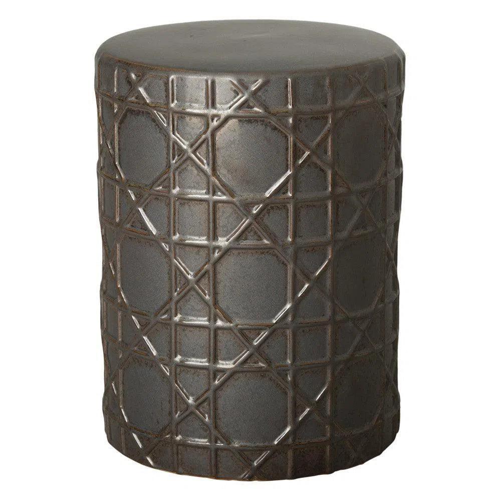 18 in. Cane Ceramic Outdoor Garden Stool-Garden Stools-Emissary-Gunmetal-LOOMLAN