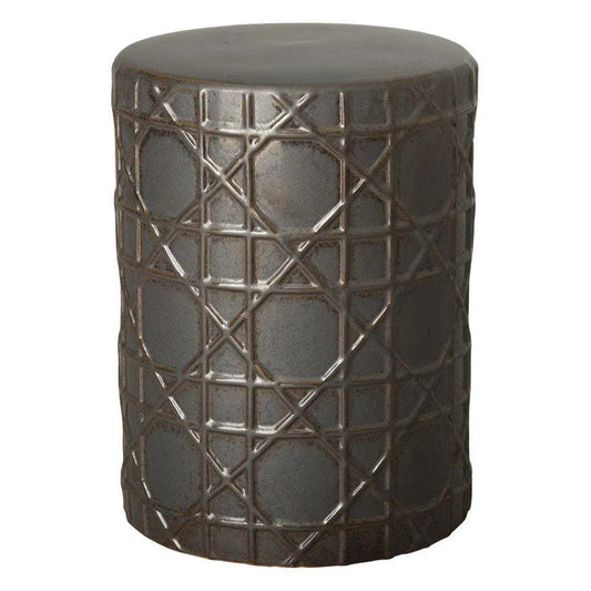 18 in. Cane Ceramic Outdoor Garden Stool-Garden Stools-Emissary-Gunmetal-LOOMLAN