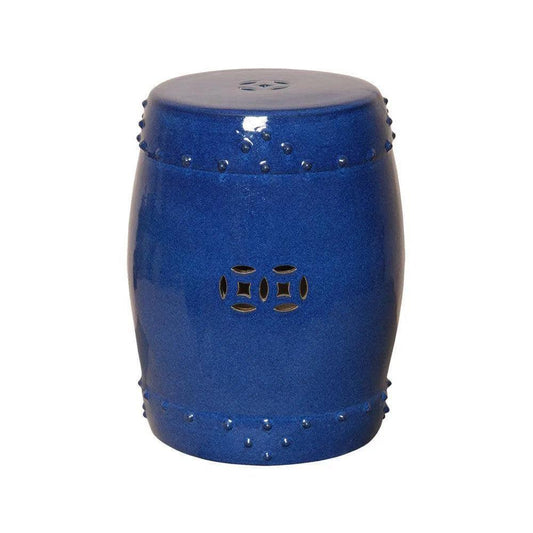 18 in. Drum Ceramic Outdoor Garden Stool-Garden Stools-Emissary-Blue-LOOMLAN