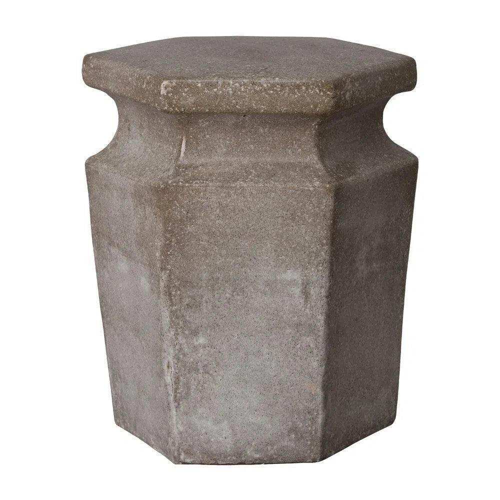 18 in. Hex Ceramic Outdoor Garden Stool-Garden Stools-Emissary-Stone Gray-LOOMLAN