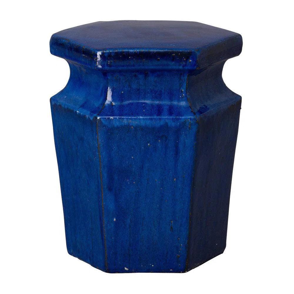 18 in. Hex Ceramic Outdoor Garden Stool-Garden Stools-Emissary-Blue-LOOMLAN