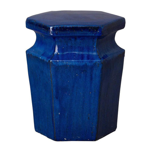 18 in. Hex Ceramic Outdoor Garden Stool-Garden Stools-Emissary-Blue-LOOMLAN