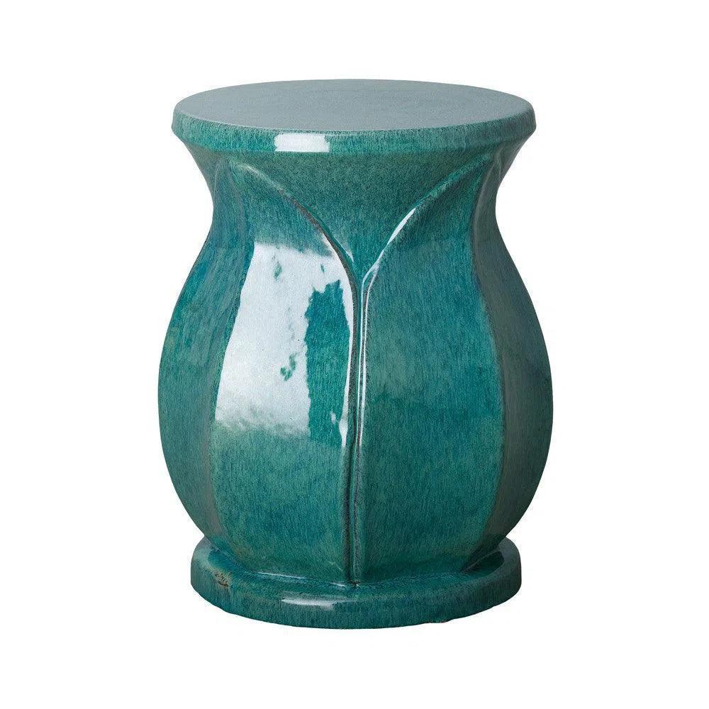 18 in. Lotus Ceramic Outdoor Garden Stool-Garden Stools-Emissary-Teal-LOOMLAN