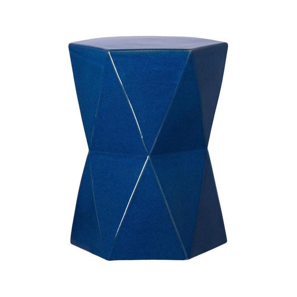 18 in. Matrix Hexagon Ceramic Outdoor Garden Stool-Garden Stools-Emissary-Blue-LOOMLAN