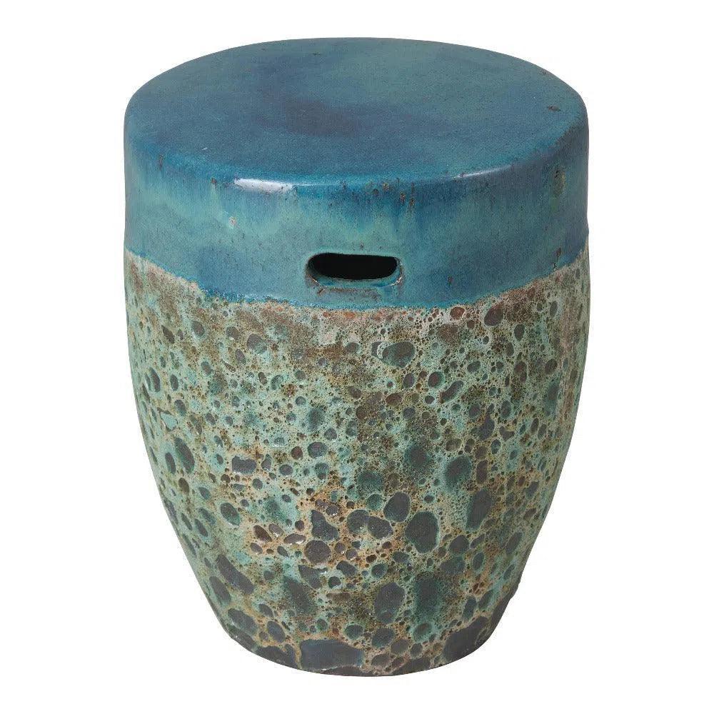 18 in. Round Reef Teal Ceramic Outdoor Garden Stool-Garden Stools-Emissary-LOOMLAN