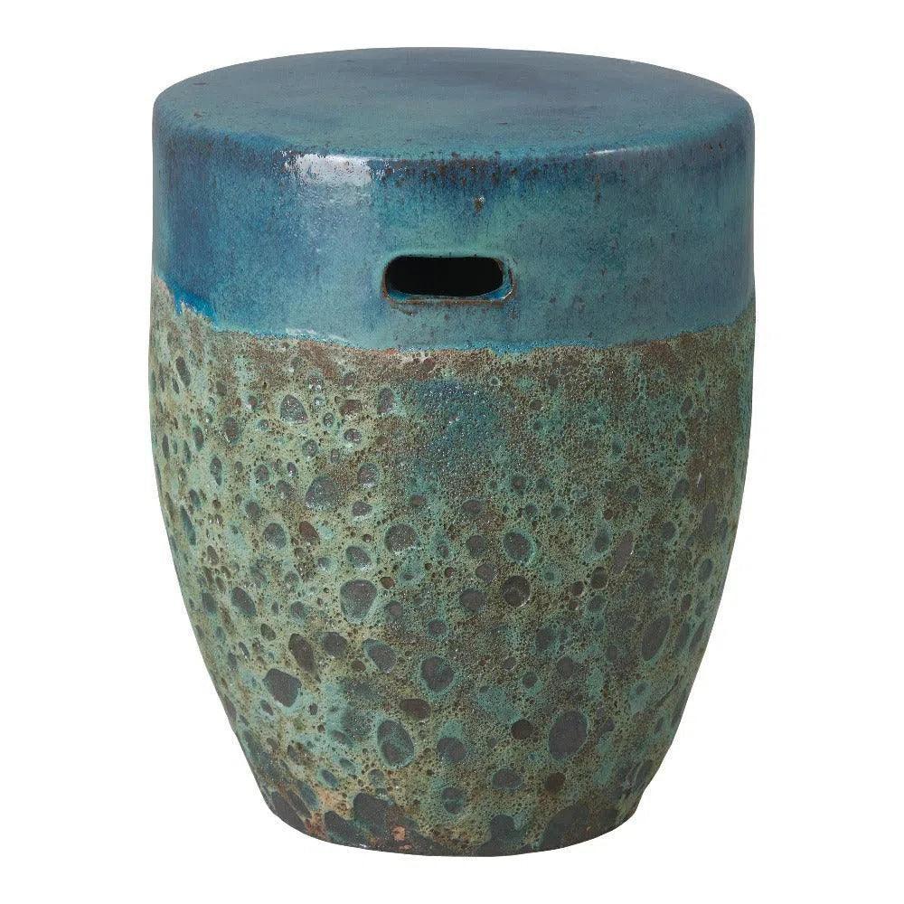 18 in. Round Reef Teal Ceramic Outdoor Garden Stool-Garden Stools-Emissary-LOOMLAN