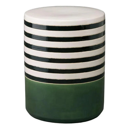 18.5 in. Stripe Ceramic Outdoor Garden Stool-Garden Stools-Emissary-Bay Green-LOOMLAN
