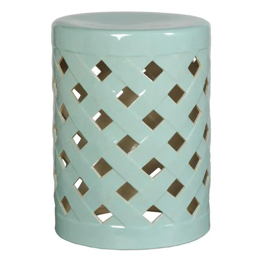 19 in. Criss Cross Ceramic Outdoor Garden Stool-Garden Stools-Emissary-Turquoise-LOOMLAN