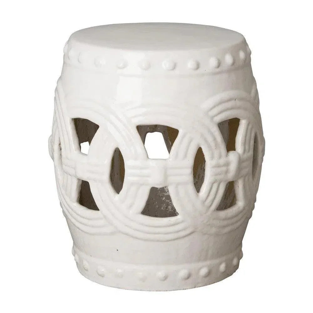 19 in. Eternity Ceramic Outdoor Garden Stool-Garden Stools-Emissary-White-LOOMLAN