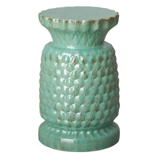 19 in. Large Pineapple Ceramic Outdoor Garden Stool-Garden Stools-Emissary-Green-LOOMLAN