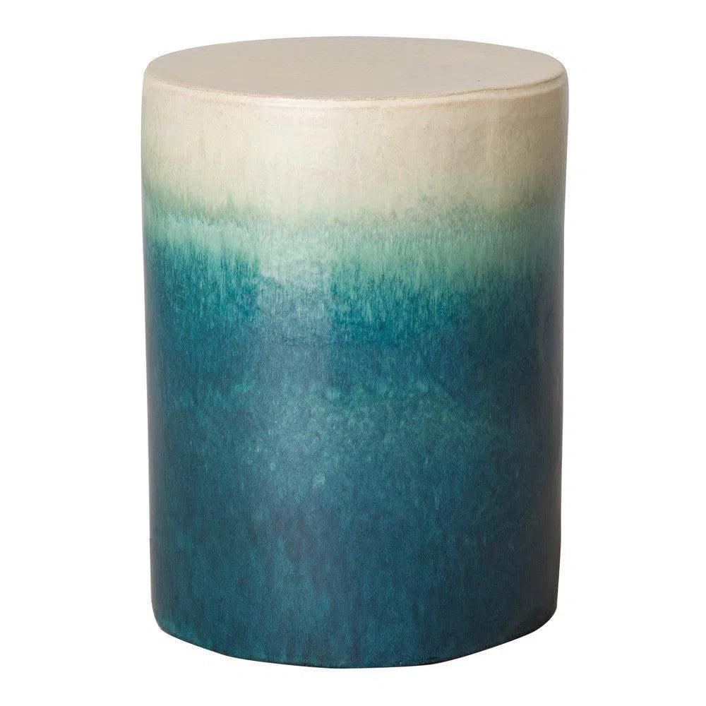20 in. Cylinder Ceramic Outdoor Garden Stool-Garden Stools-Emissary-Seafoam Cascade-LOOMLAN
