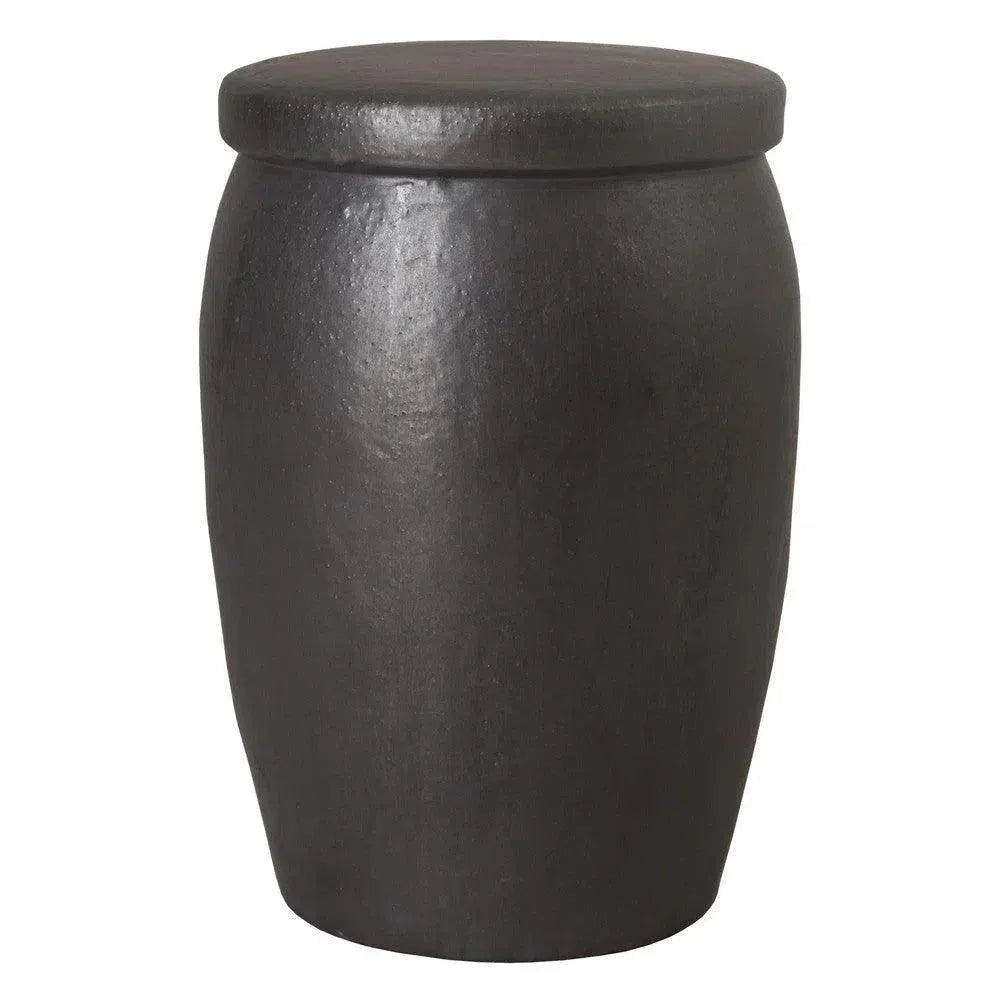 21 in. Drum Too Ceramic Outdoor Garden Stool-Garden Stools-Emissary-Matte Black-LOOMLAN
