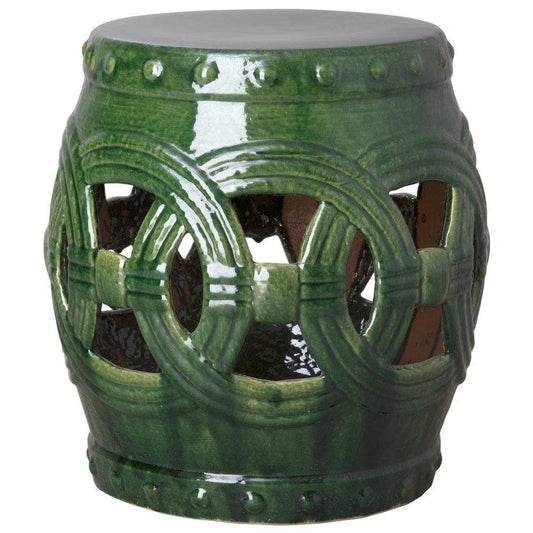 21 in. Eternity Ceramic Outdoor Garden Stool-Garden Stools-Emissary-Green-LOOMLAN